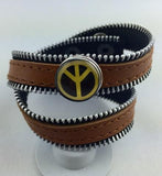 Newest Zipper Top leather PUNK snap button jewelry bracelet T181 (fit 18mm 20mm snaps)