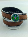 Newest Zipper Top leather PUNK snap button jewelry bracelet T181 (fit 18mm 20mm snaps)
