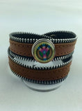 Newest Zipper Top leather PUNK snap button jewelry bracelet T181 (fit 18mm 20mm snaps)