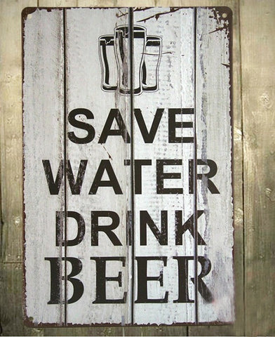 1-pc Novelty Save Water Drink Beer TIN SIGN Bar Metal Pub Wall Decor