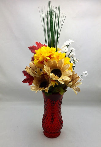 Onion Grass, Burlap Maple Leaves, Mum x 4, Chrysanthemum X 5, Filler Bush, Burlap Sunflowers Artificial Flowers