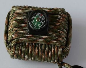 Outdoor Parachute Cord Keychain Compass Survival Kit