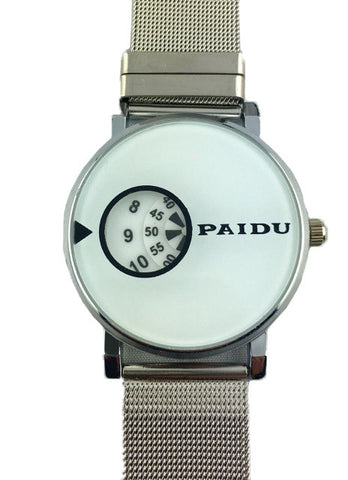 Paidu Silver Mesh Band Chrome Rim Black/White Watch