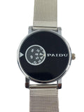 Paidu Silver Mesh Band Chrome Rim Black/White Watch