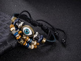 Punk Rock Ethnic Leather Evil Eye Charm Bracelets Pulseras Fashion Jewelry Unisex Adjustable