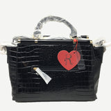 Rimen & Co. Crock Top Satchel Pic 10", 14.25", Black, Large, faux leather