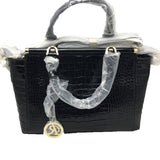 Rimen & Co. Crock Top Satchel Pic 10", 14.25", Black, Large, faux leather