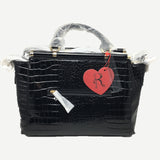 Rimen & Co. Crock Top Satchel Pic 10", 14.25", Black, Large, faux leather