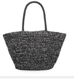 Saks Fifth Avenue Black Paper Straw Tote 11", 15", 6", Large and Strap Drop 10.5