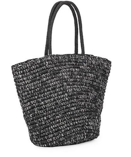 Saks Fifth Avenue Black Paper Straw Tote 11", 15", 6", Large and Strap Drop 10.5