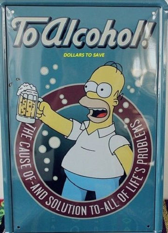 Simpsons To Alcohol Metal Tin Beer Poster
