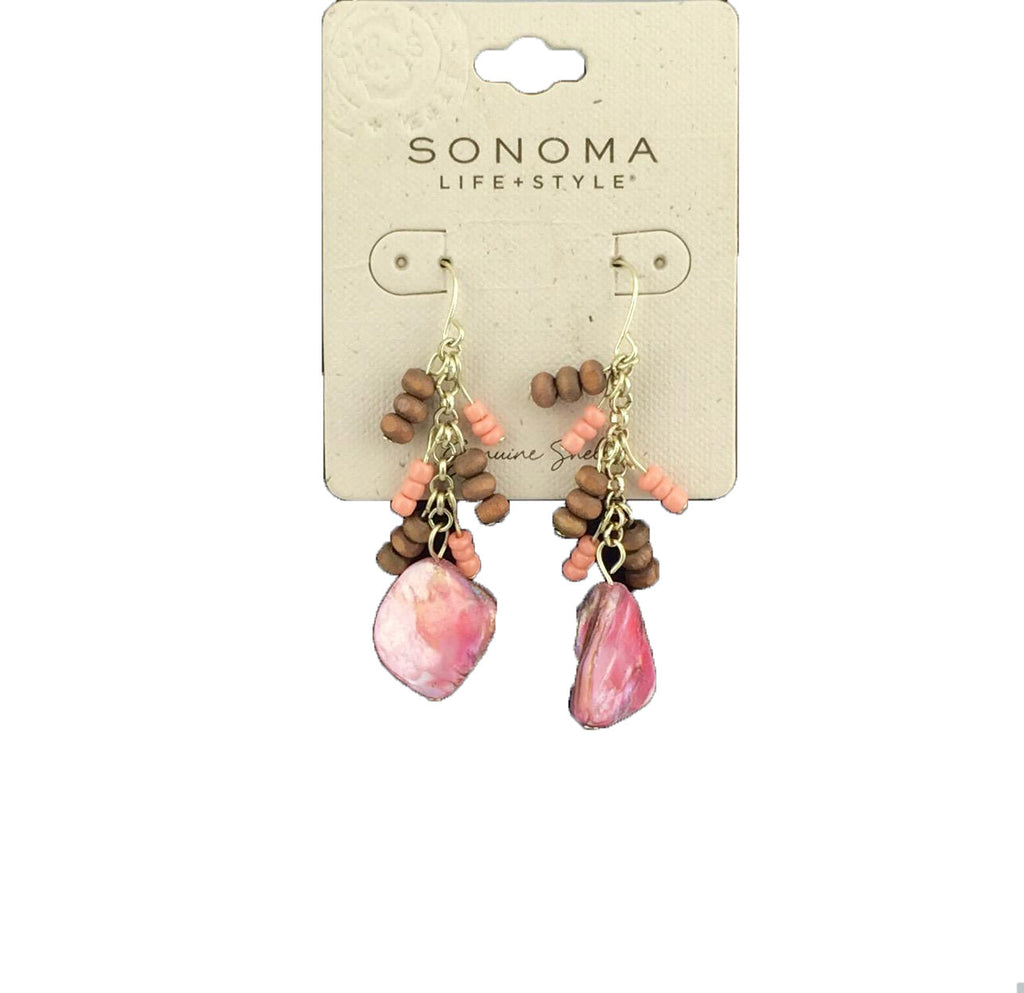 Sonoma Life+Style Plated Gold Hanging Earrings W/ Stone Charm / Beads